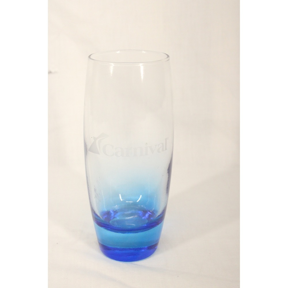 Vintage Carnival Cruise Line Souvenir Glass Tumbler Blue Base 6" Tall Retired